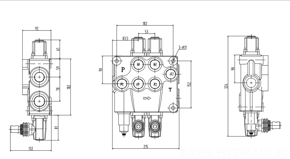 P120 Manuell 2 Steuerkolben Monoblock-Wegeventil drawing image