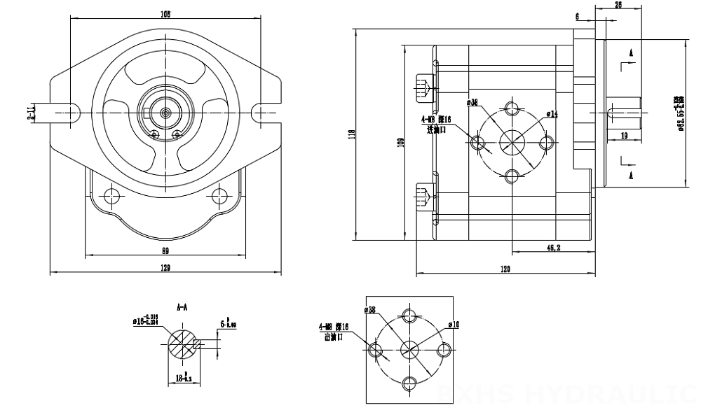 CBHS-FL304 Hubvolumen pro Umdrehung Hydraulikzahnradpumpe drawing image