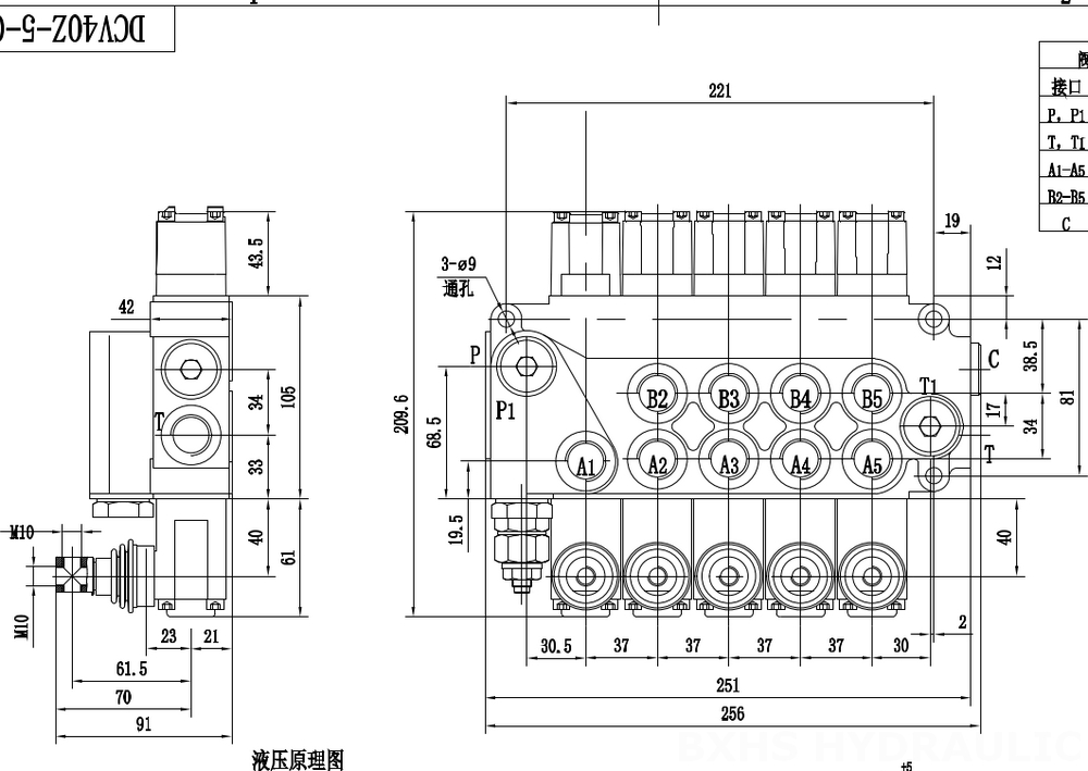 DCV40Z Manuell 5 Steuerkolben Monoblock-Wegeventil drawing image