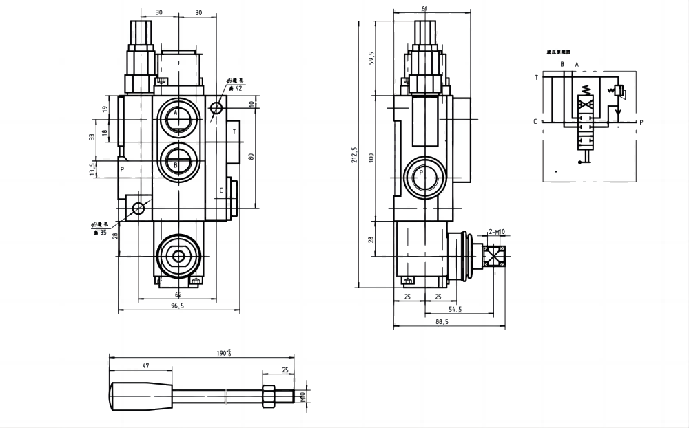 P40-U34 Manuell 1 Steuerkolben Monoblock-Wegeventil drawing image