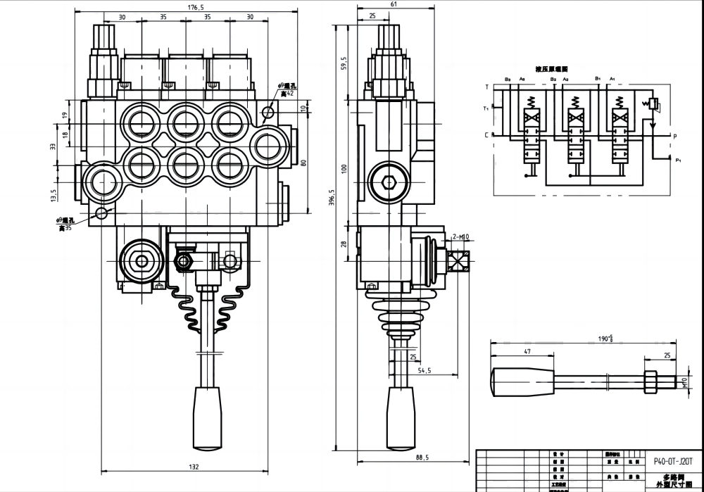 P40 Manuell und Joystick 3 Steuerkolben Monoblock-Wegeventil drawing image