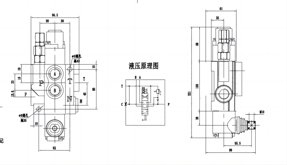 P40-G12-G38-OTW Manuell 1 Steuerkolben Monoblock-Wegeventil drawing image