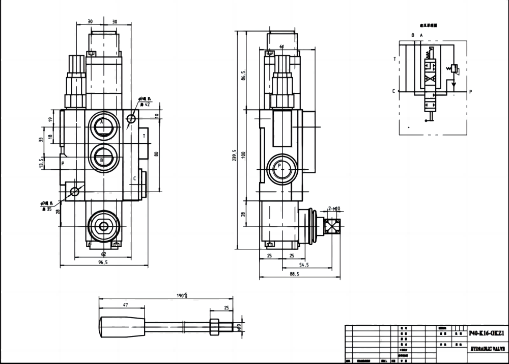 P40-QTW1 Manuell 1 Steuerkolben Monoblock-Wegeventil drawing image