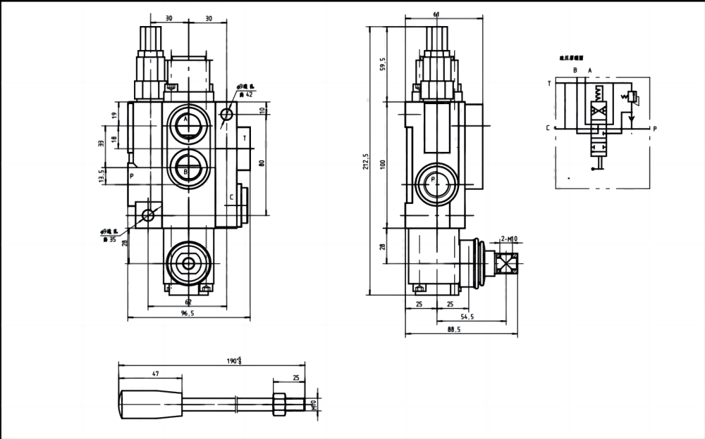 P40-G12-YW Manuell 1 Steuerkolben Monoblock-Wegeventil drawing image