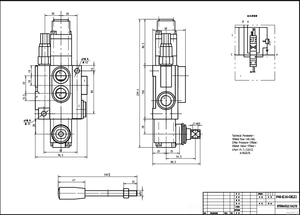 P80-G12-1OW Manuell 1 Steuerkolben Monoblock-Wegeventil drawing image