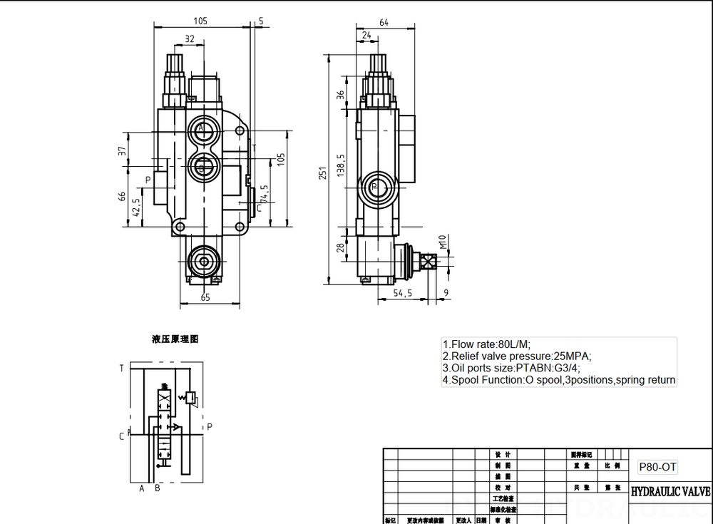 P80-G34-OT Manuell 1 Steuerkolben Monoblock-Wegeventil drawing image