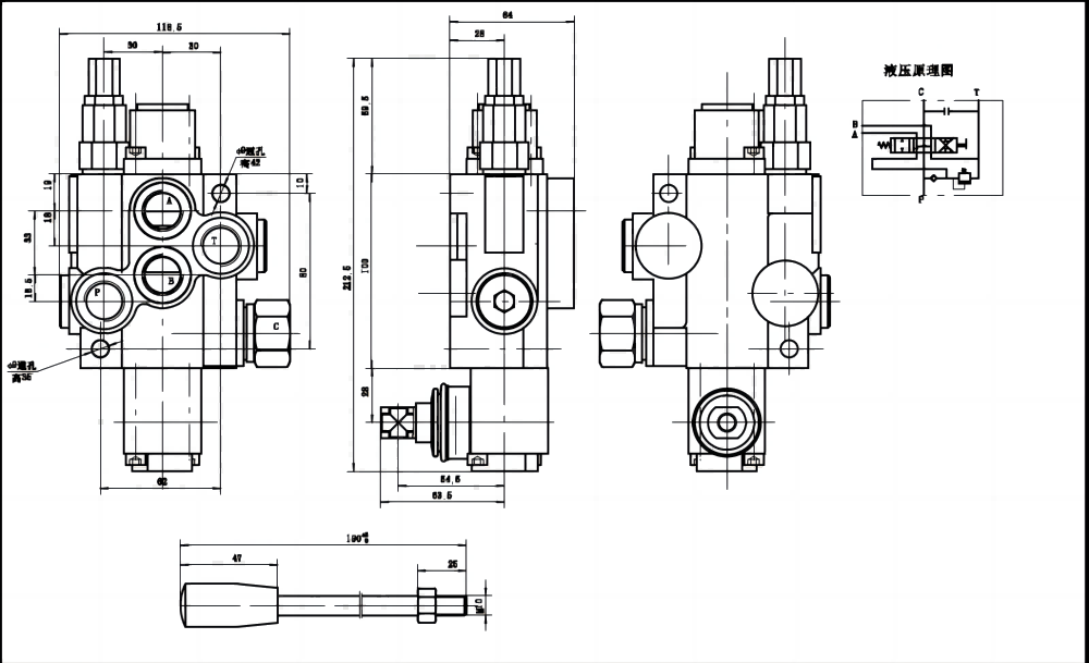 P40J Manuell 1 Steuerkolben Monoblock-Wegeventil drawing image