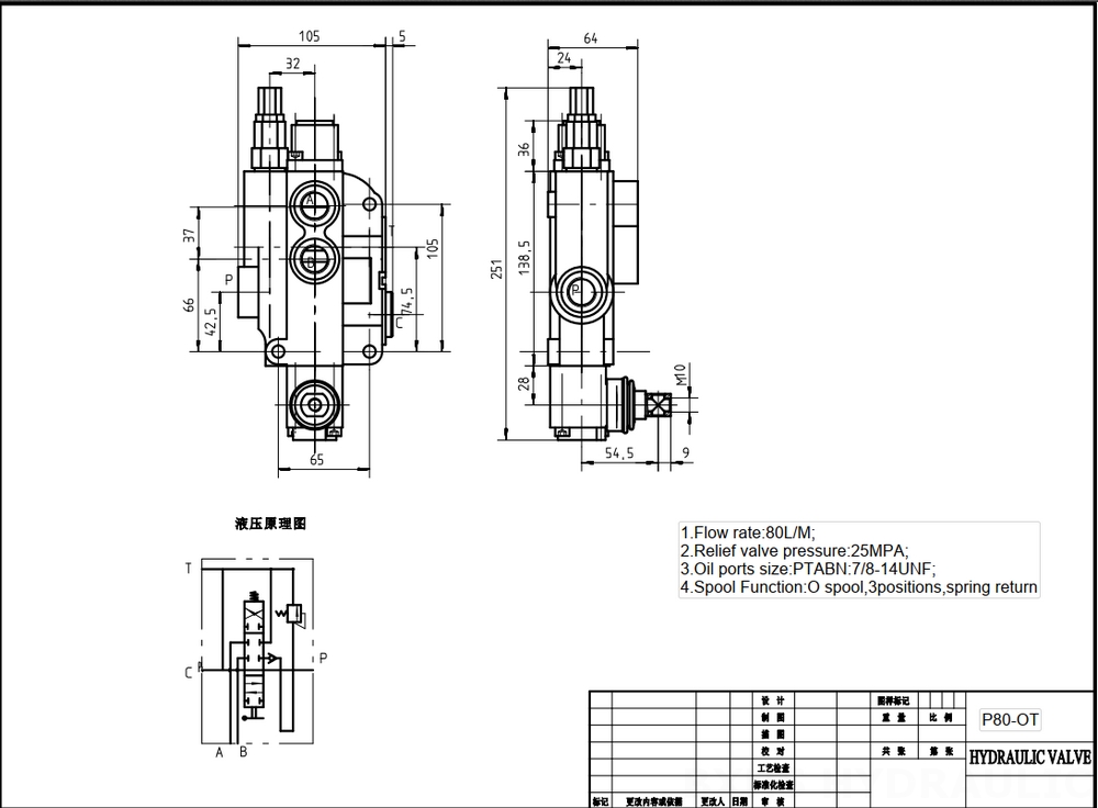 P80-LDG-U78-OT Manuell 1 Steuerkolben Monoblock-Wegeventil drawing image