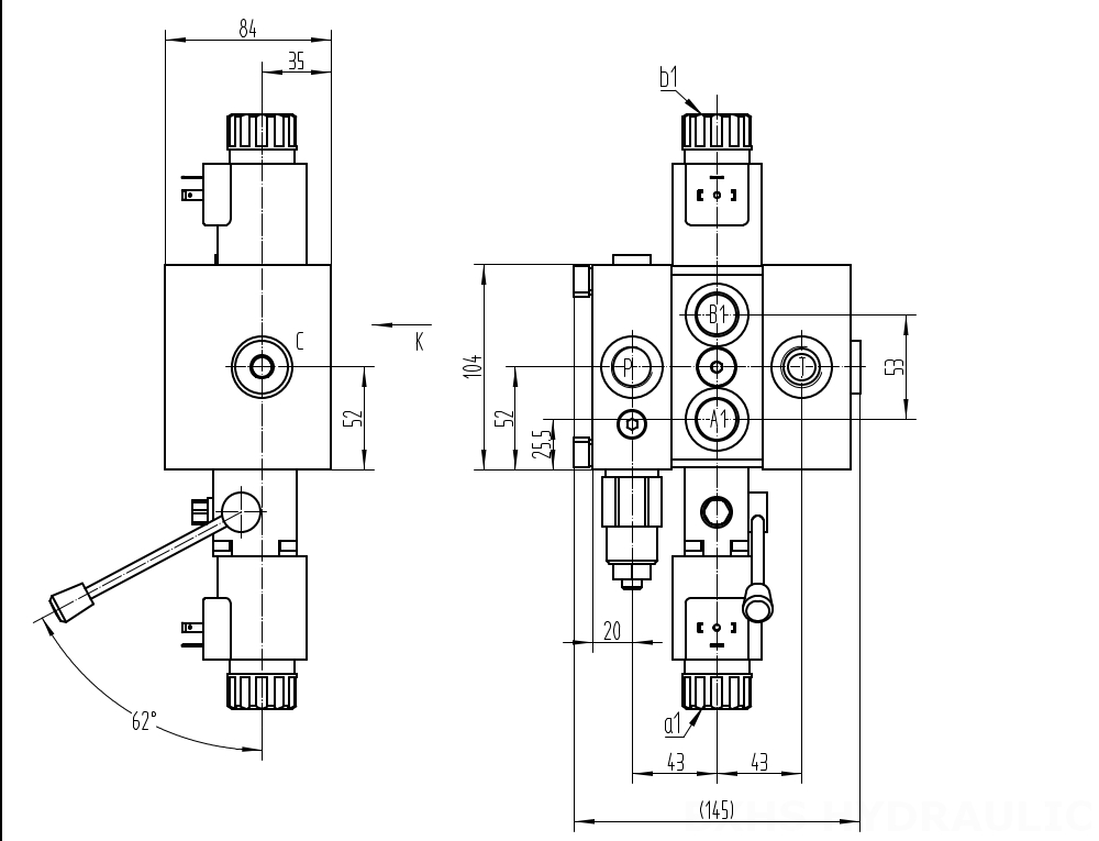 DCV58 Magnet 1 Steuerkolben Sektionalwegeventil drawing image