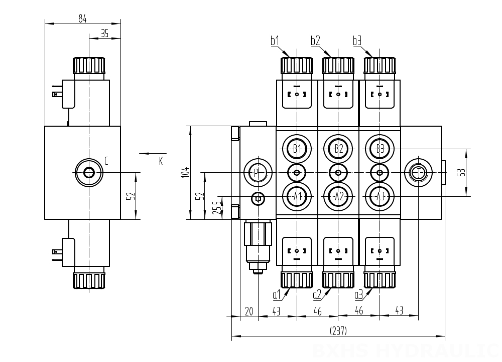 DCV58 Magnet 3 Steuerkolben Sektionalwegeventil drawing image