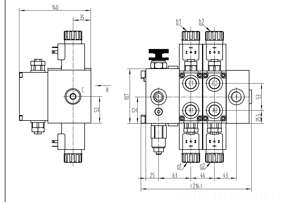 DCV58F Magnet 2 Steuerkolben Sektionalwegeventil drawing image