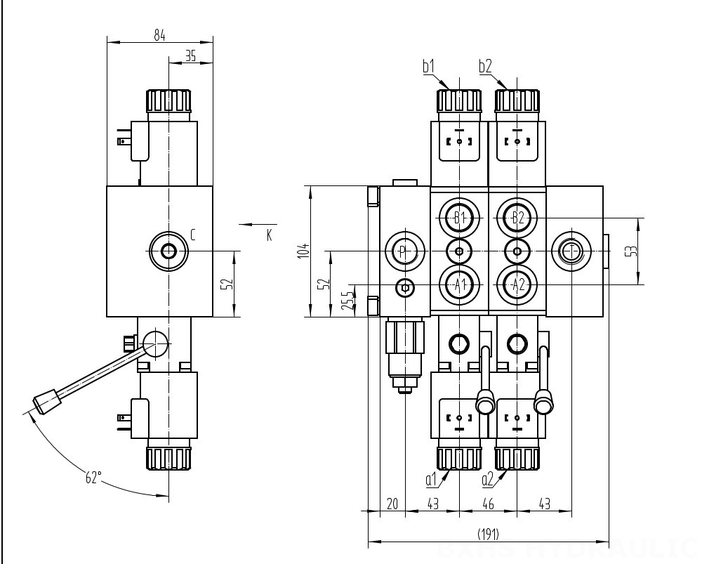 DCV58 Magnet 2 Steuerkolben Sektionalwegeventil drawing image