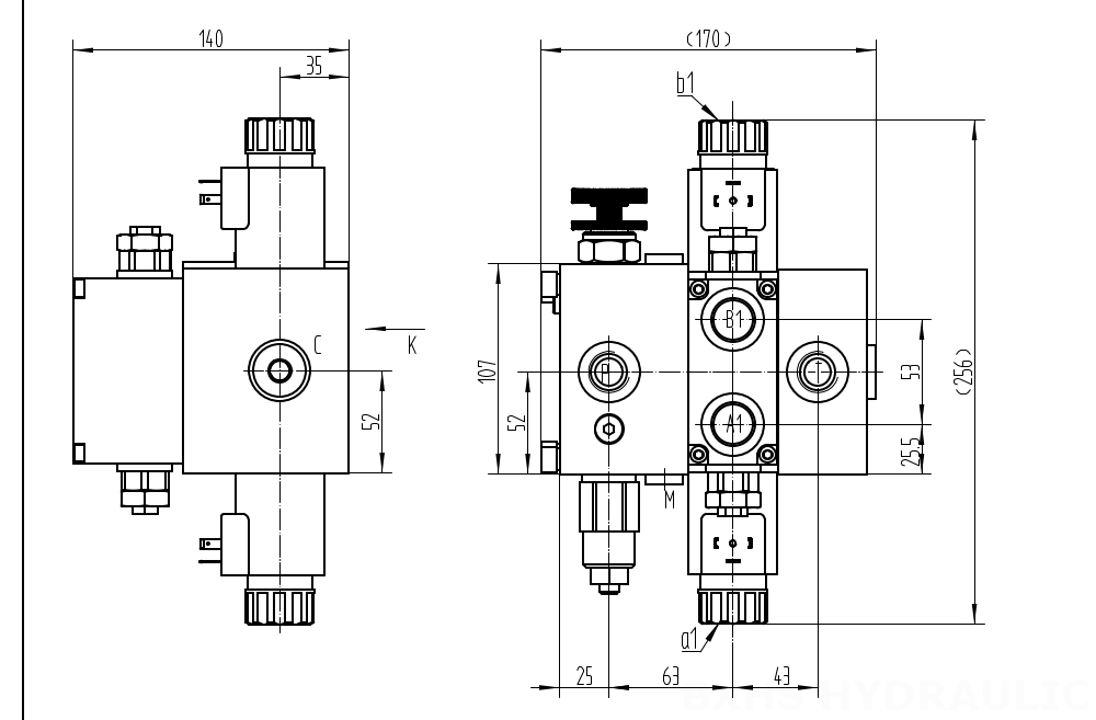 DCV58F Magnet 1 Steuerkolben Sektionalwegeventil drawing image