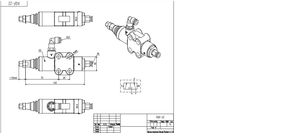 XQF-22A Pneumatisch 1 Steuerkolben Monoblock-Wegeventil drawing image