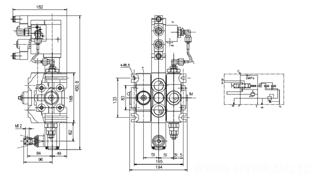 DCV200 Elektrohydraulisch 1 Steuerkolben Sektionalwegeventil drawing image