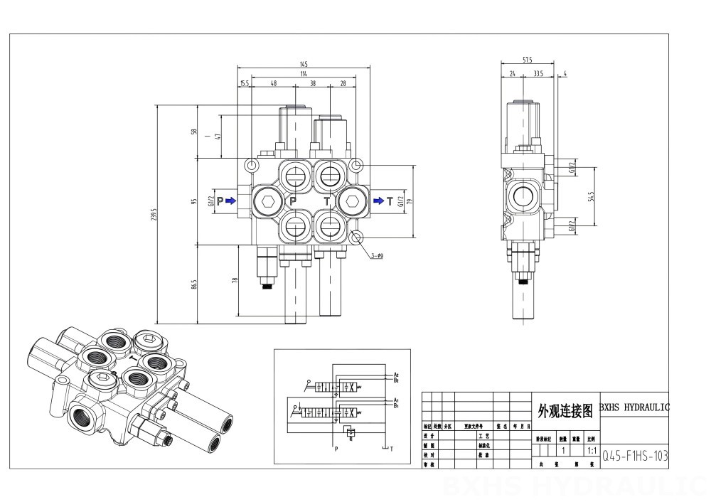 Q45 Manuell 2 Steuerkolben Monoblock-Wegeventil drawing image