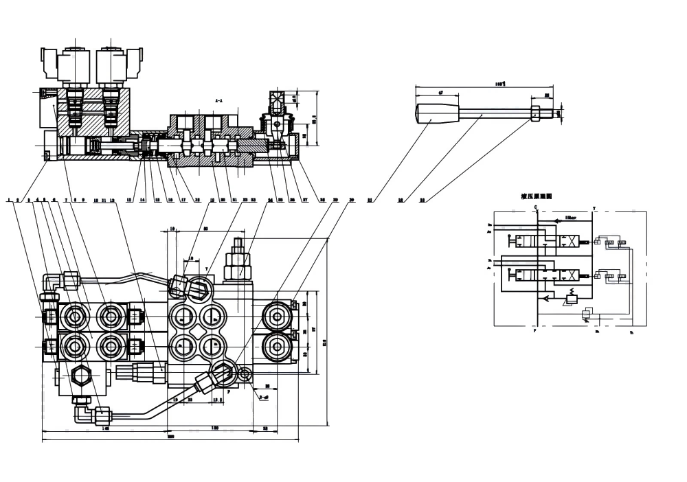 P40 Elektrohydraulisch 2 Steuerkolben Monoblock-Wegeventil drawing image