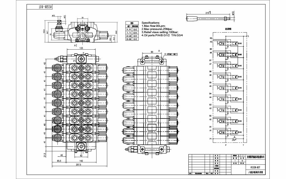 SD8 Manuell 9 Steuerkolben Sektionalwegeventil drawing image