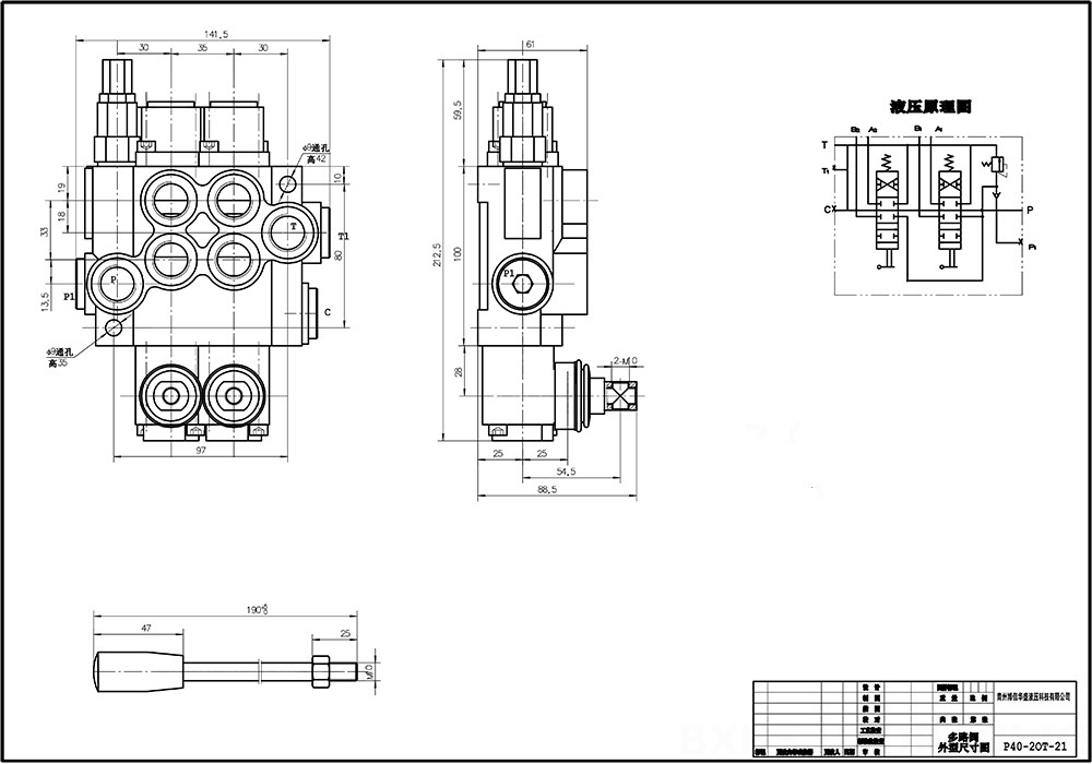 P40A Manuell 2 Steuerkolben Monoblock-Wegeventil drawing image