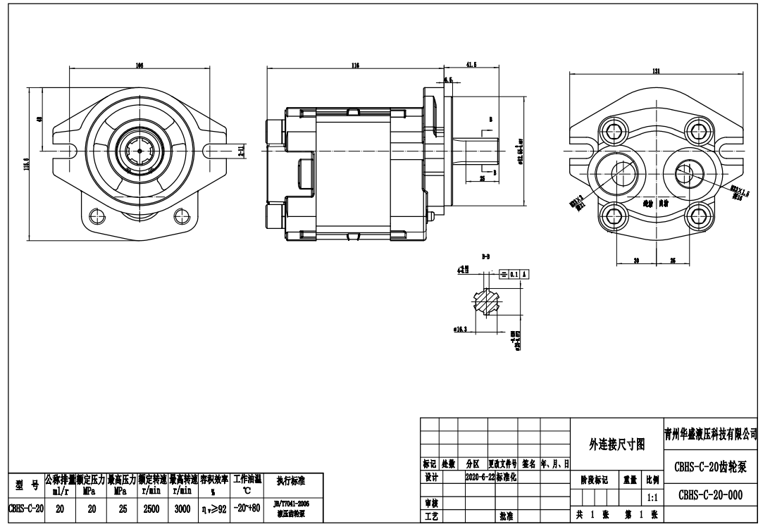 CBHS-C20 Hubvolumen pro Umdrehung Hydraulikzahnradpumpe drawing image