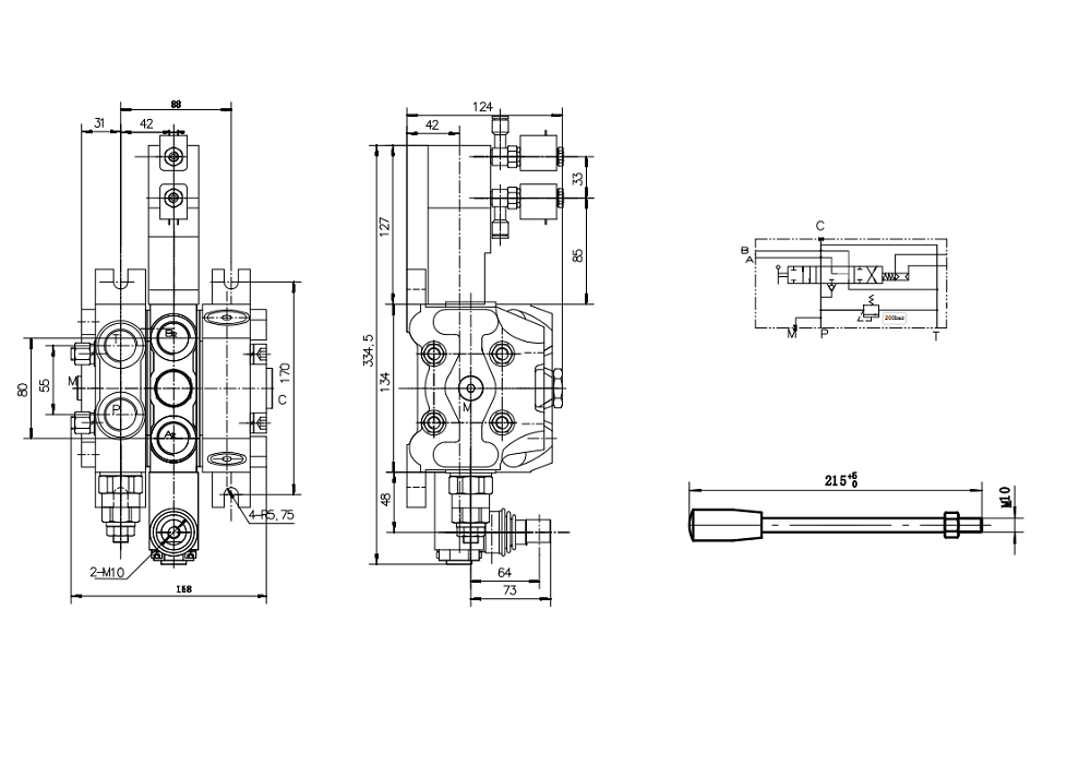 DCV100 Pneumatisch 1 Steuerkolben Sektionalwegeventil drawing image