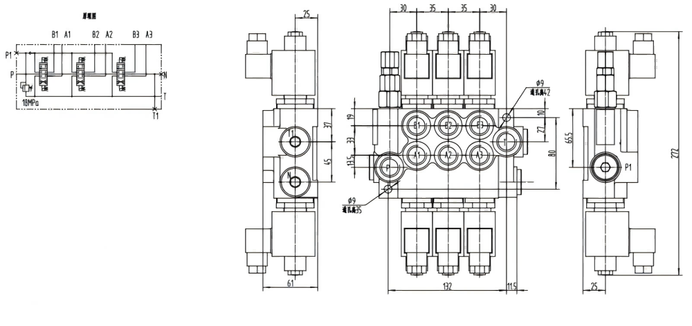 P40-DKL Magnet 3 Steuerkolben Monoblock-Wegeventil drawing image