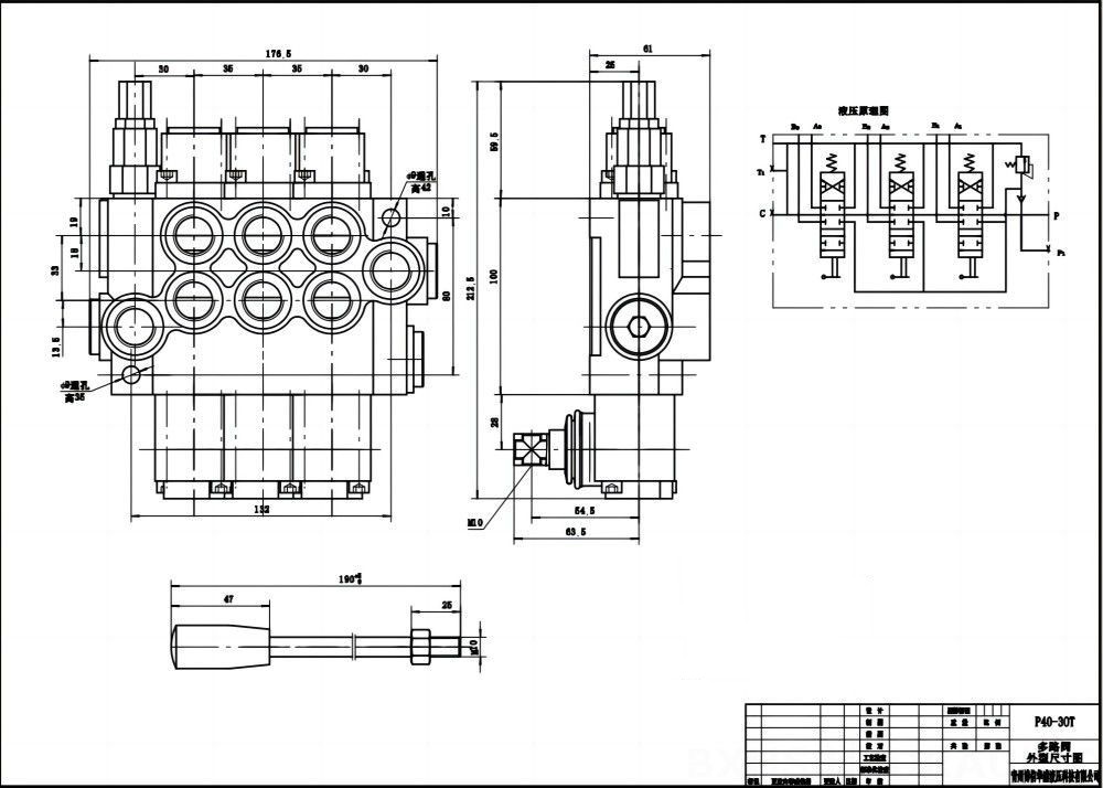 P40-G12-G38 Manuell 3 Steuerkolben Monoblock-Wegeventil drawing image