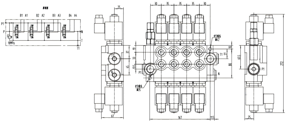 P40-DKL Magnet 4 Steuerkolben Monoblock-Wegeventil drawing image