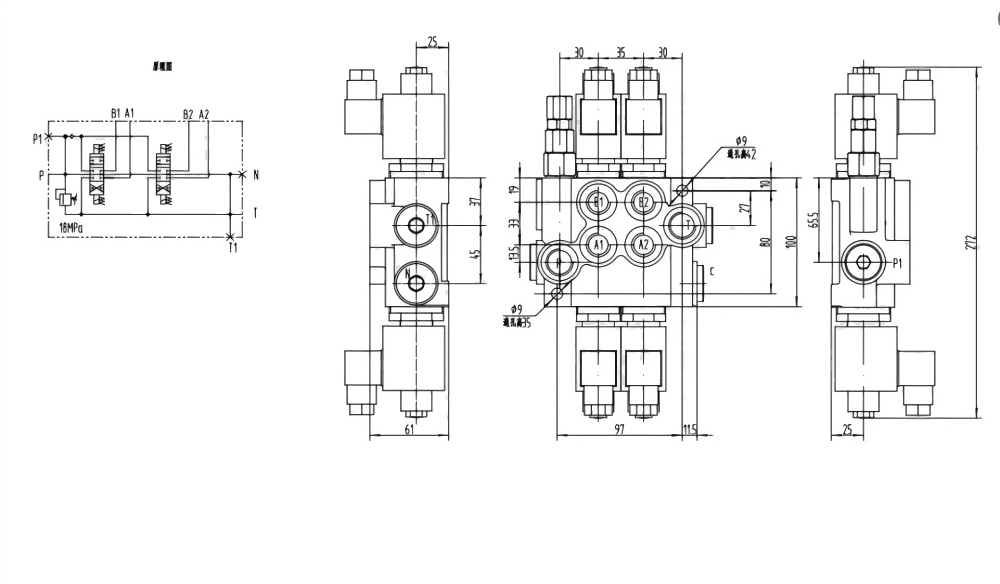 P40-DKL Magnet 2 Steuerkolben Monoblock-Wegeventil drawing image