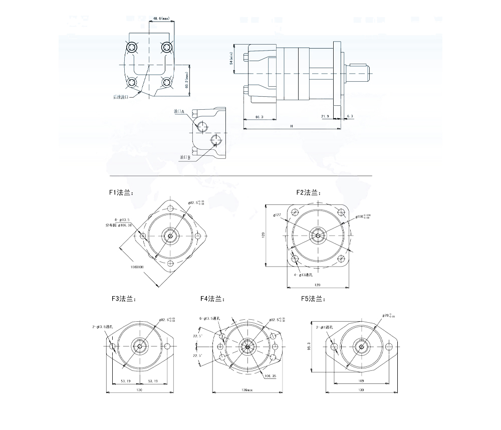 BM5_Zykloiden-Hydraulikmotor-3 125 cm³/U 75 l/min Hydraulikmotor drawing image