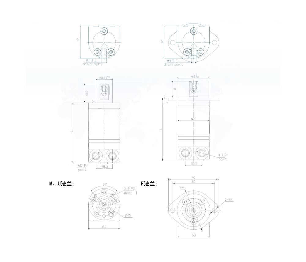 BMM_Zykloid-Hydraulikmotor 8 cm³/U 14 l/min Hydraulikmotor drawing image