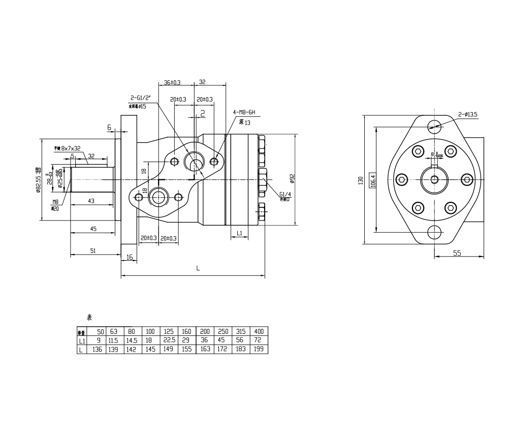 BMP_Zykloiden-Hydraulikmotor 50 cm³/U 38 l/min Hydraulikmotor drawing image
