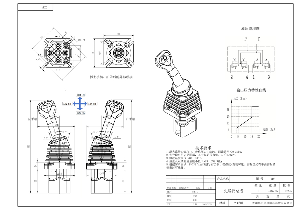 XDF-2 Joystick 2 Steuerkolben Hydraulik-Joystick drawing image