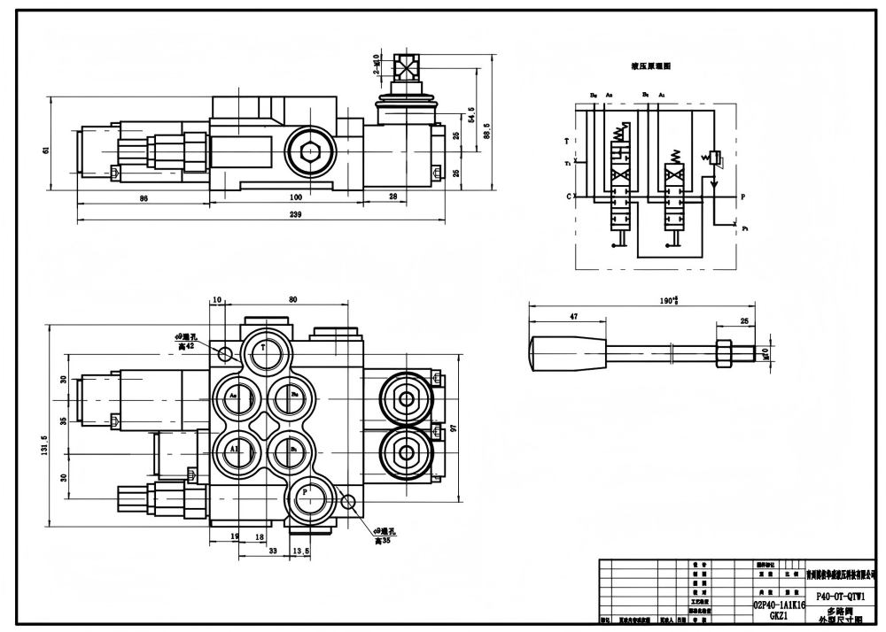 P40A Manuell 2 Steuerkolben Monoblock-Wegeventil drawing image