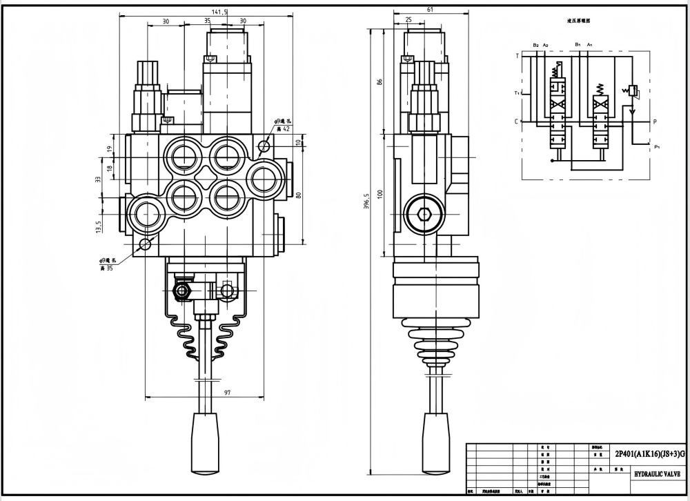 P40-G12-G38-OT-QTW1 Manuell und Joystick 2 Steuerkolben Monoblock-Wegeventil drawing image
