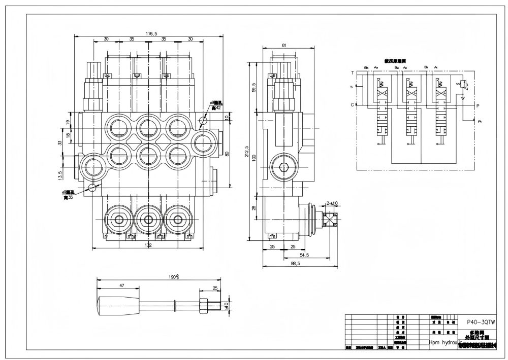 P40-G38-G12-QTW Manuell 3 Steuerkolben Monoblock-Wegeventil drawing image