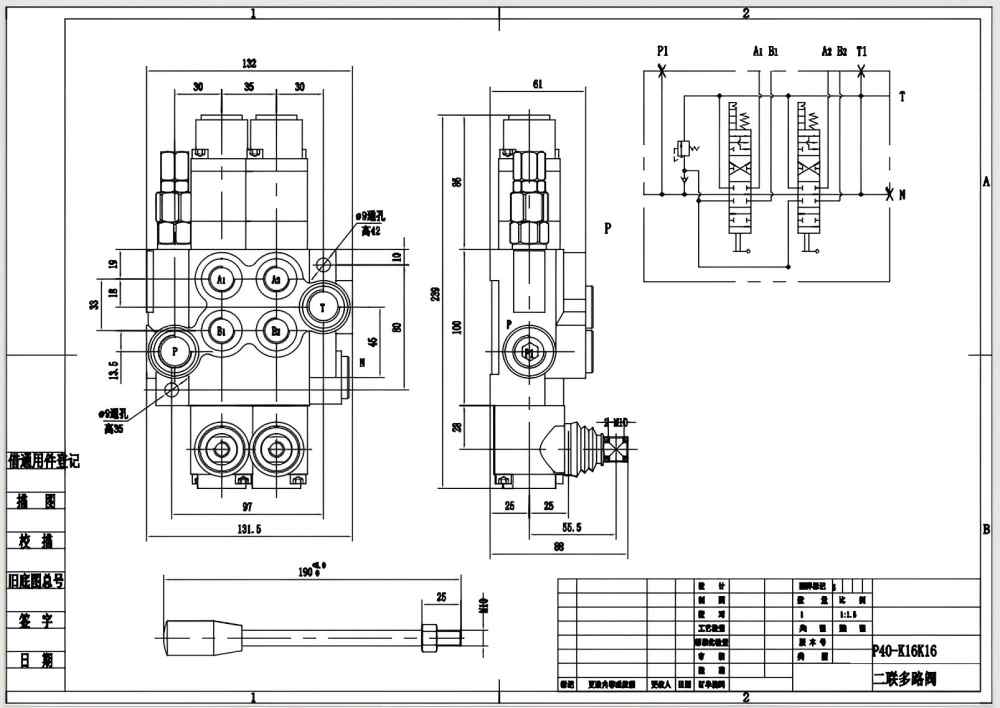 P40-G12-G38-2QTW1 Manuell 2 Steuerkolben Monoblock-Wegeventil drawing image
