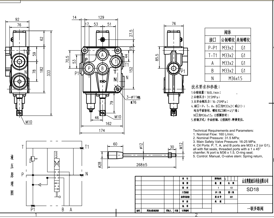 SD18 Manuell 1 Steuerkolben Monoblock-Wegeventil drawing image