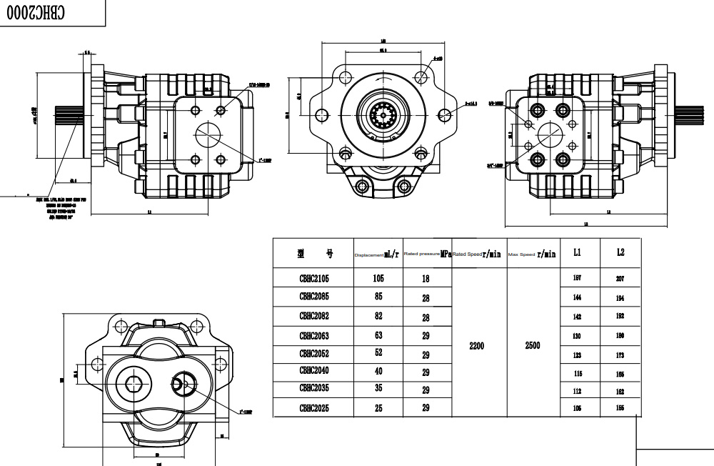 CBHC-2082 82 cm³/Umdr. 28 MPa (4061 psi) Hydraulikzahnradpumpe drawing image