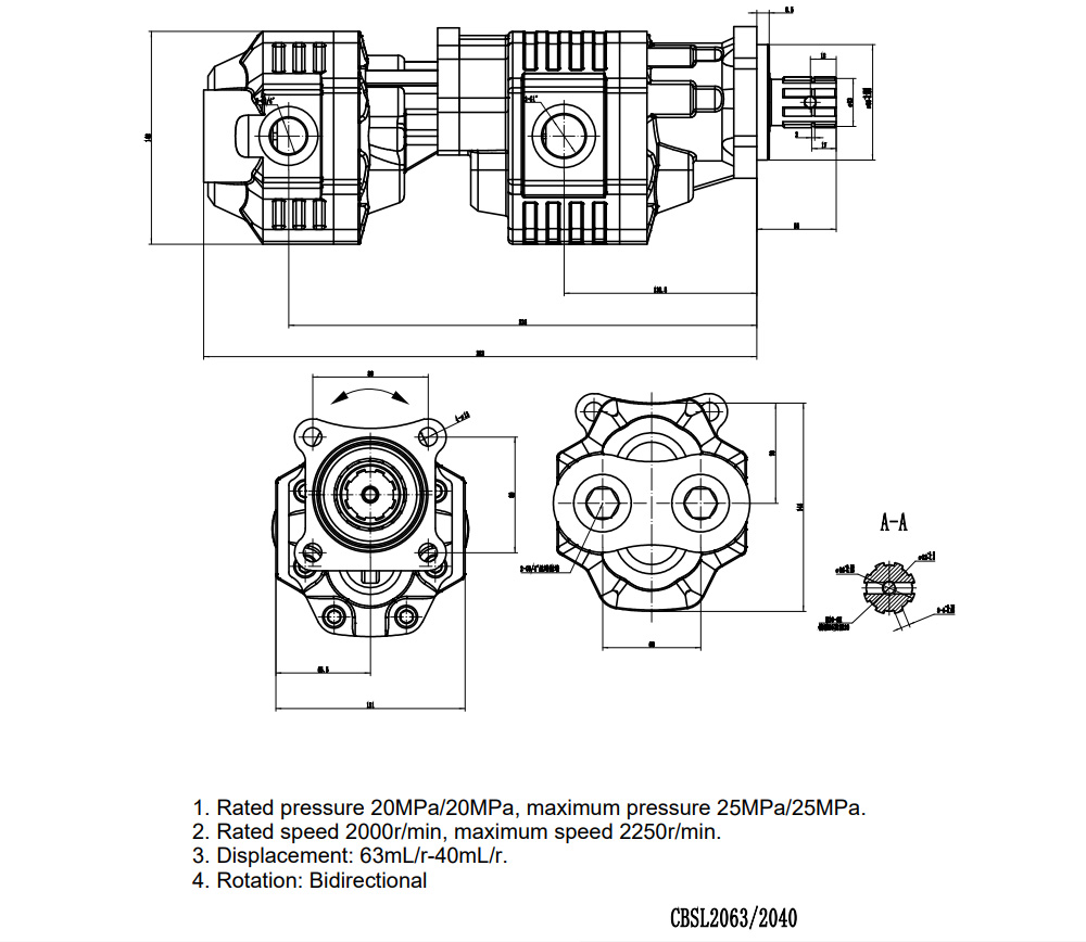 CBSL-2063-2040 63 cm³/U 20 MPa (2900 psi) Hydraulikzahnradpumpe drawing image