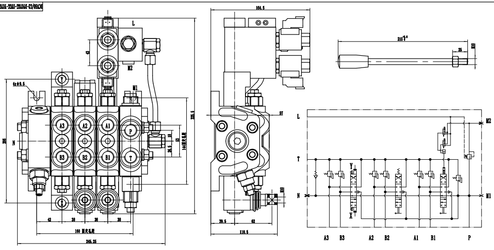 DCV60 Elektrohydraulisch 3 Steuerkolben Sektionalwegeventil drawing image
