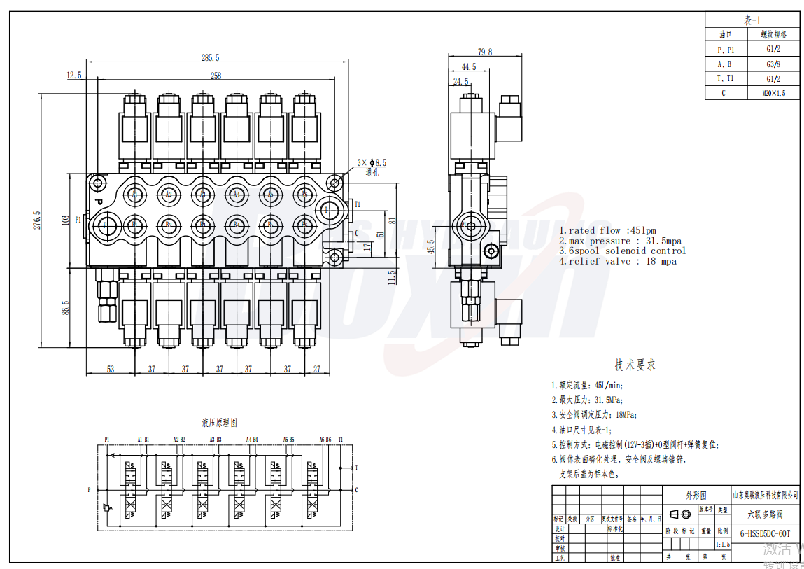 OEM/ODM and Custom Label SD5-PG2 Solenoid 6 Spool Monoblock Directional Valve drawing image