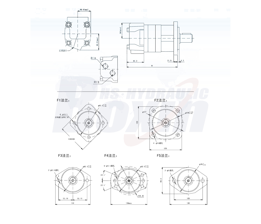 BM5_Manuelles Wegeventil-Motor 160 cc/U 75 l/min Hydraulikmotor drawing image