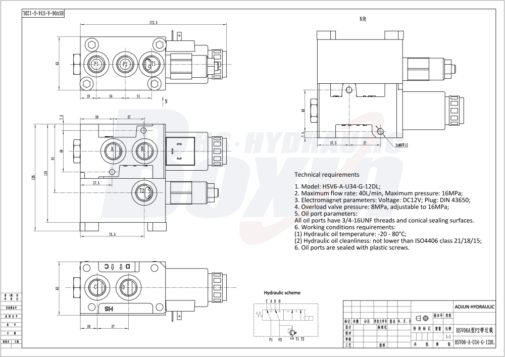 Direct Factory Price HSV06-AQF Solenoid Hydraulic Diverter Valve drawing image