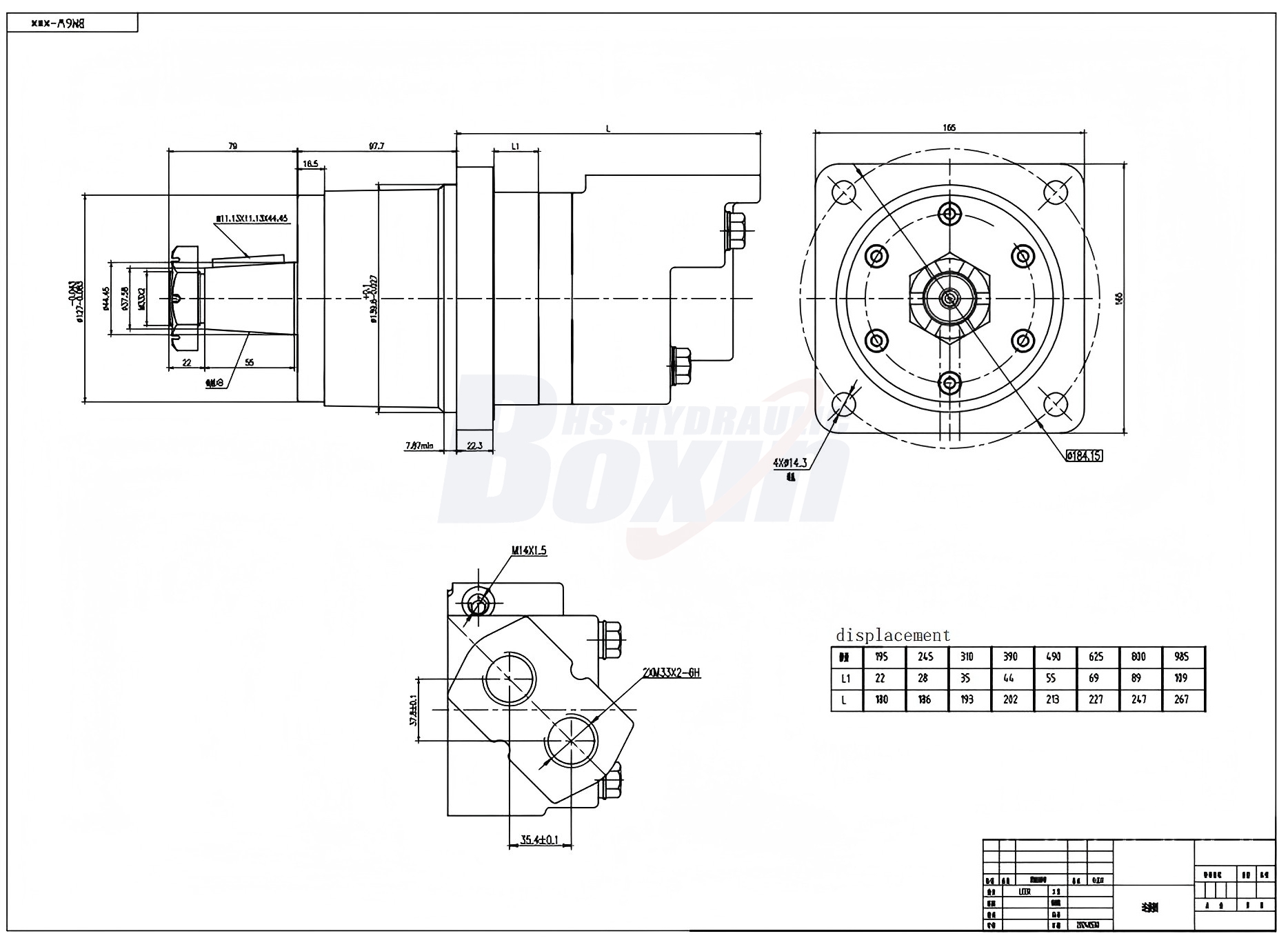 BM6W Zykloiden-Hydraulikmotor 310 cc/U 150 l/min Hydraulikmotor drawing image