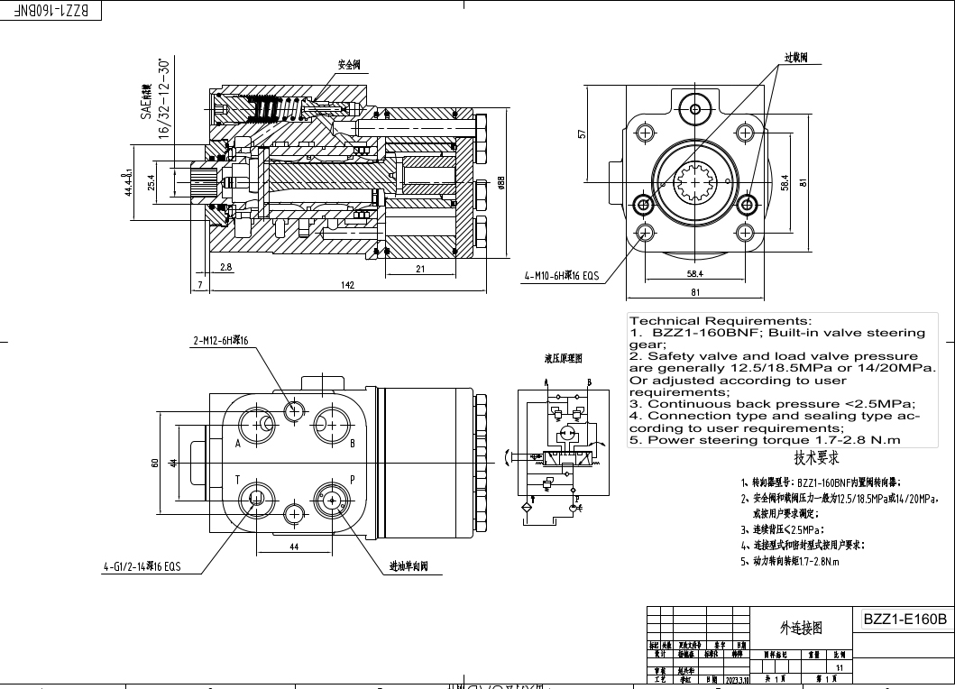 BZZ1-E160B 160 ml/U 12 L/min Lenkeinheit drawing image