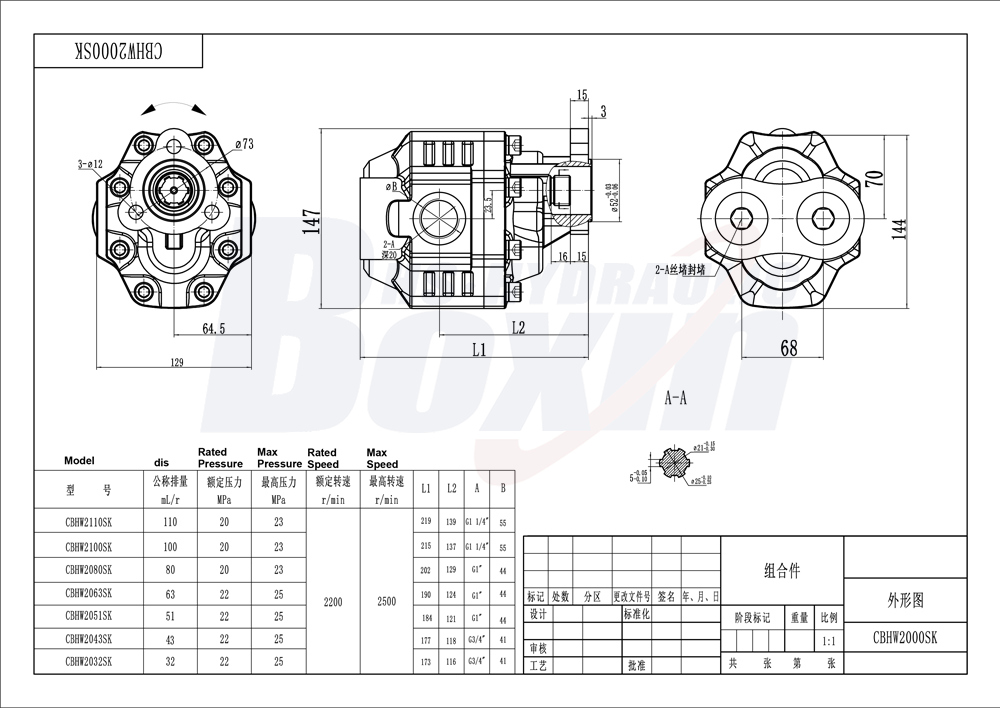 CBHW-UNI-80 80 cc/Umdr 25 MPa (3625 psi) Hydraulikzahnradpumpe drawing image