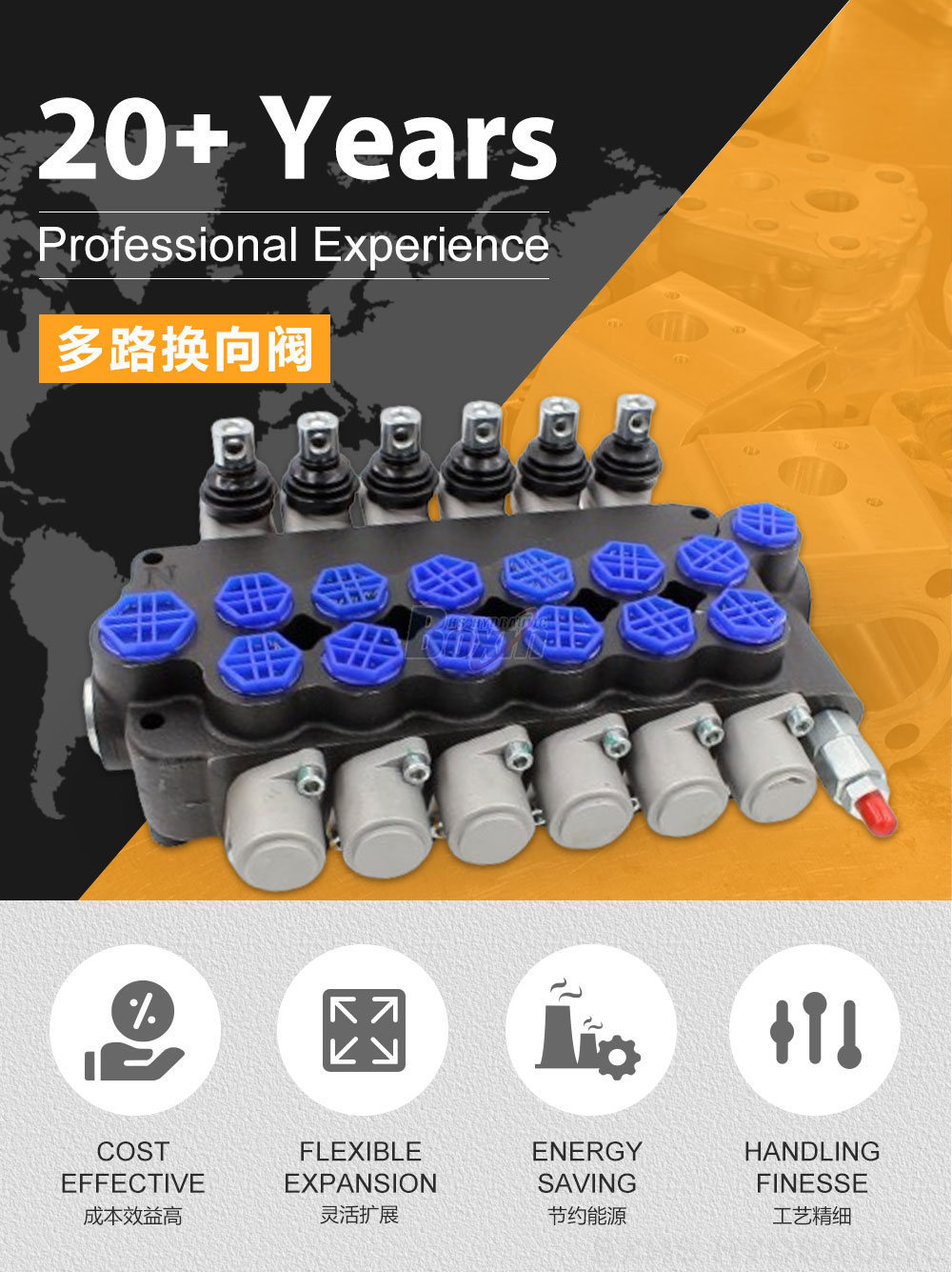 P80-AQF-G12-G34-OT 手控 6 联 整体式换向阀