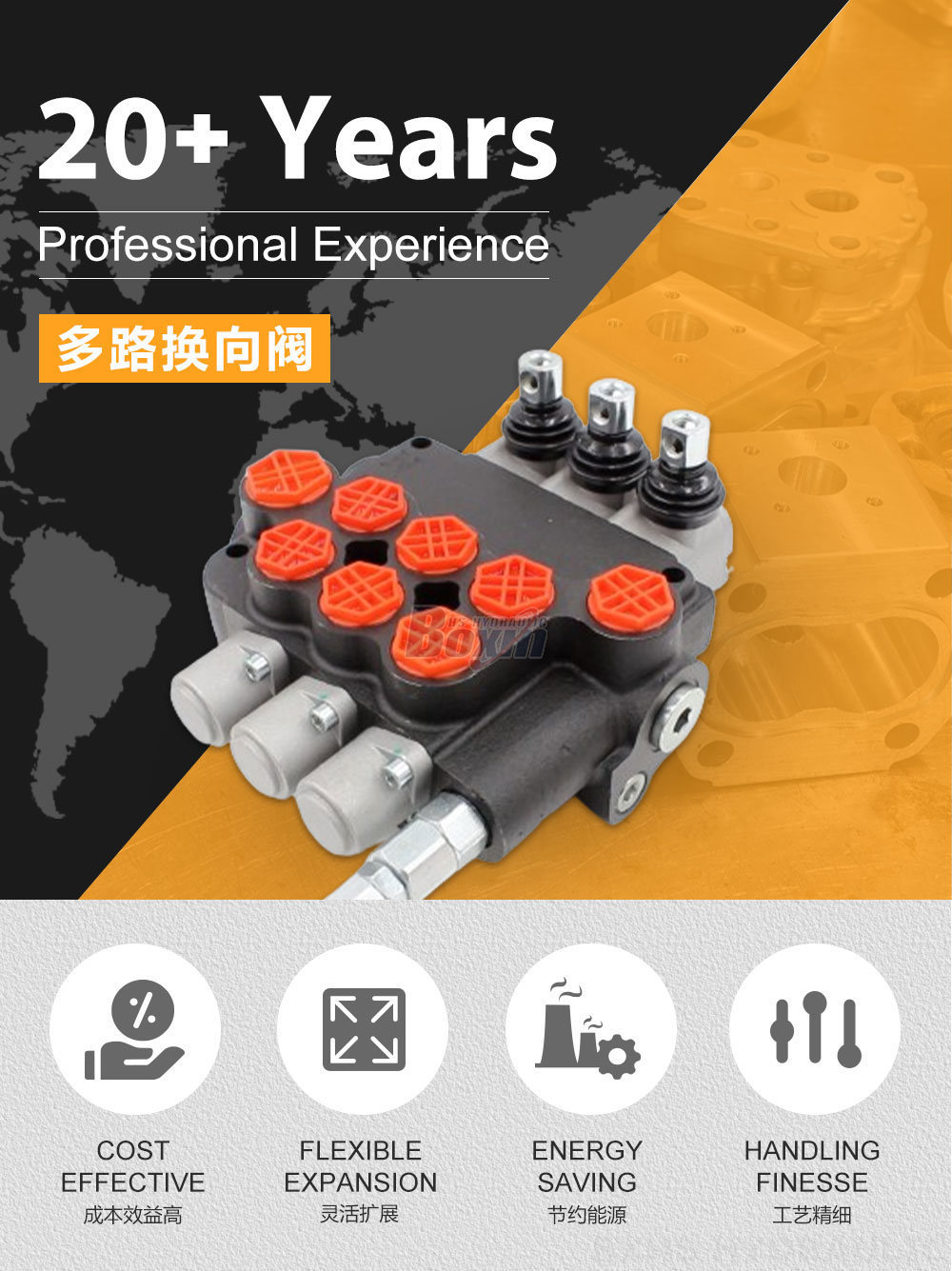 P80-G34-G12-OT 手控 3 联 整体式换向阀