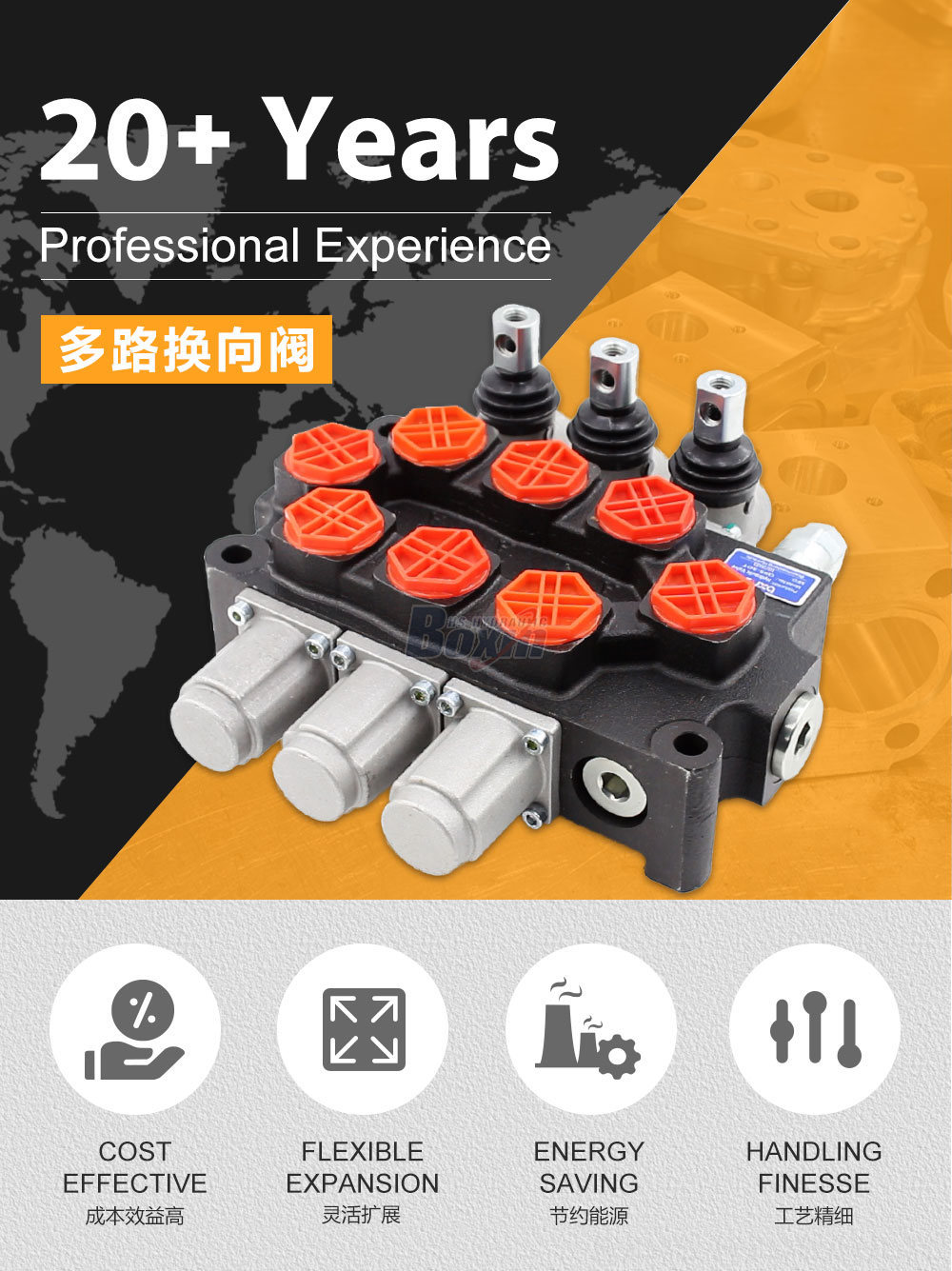 Q95 手动 3 联多路换向阀 手控 3 联 整体式换向阀